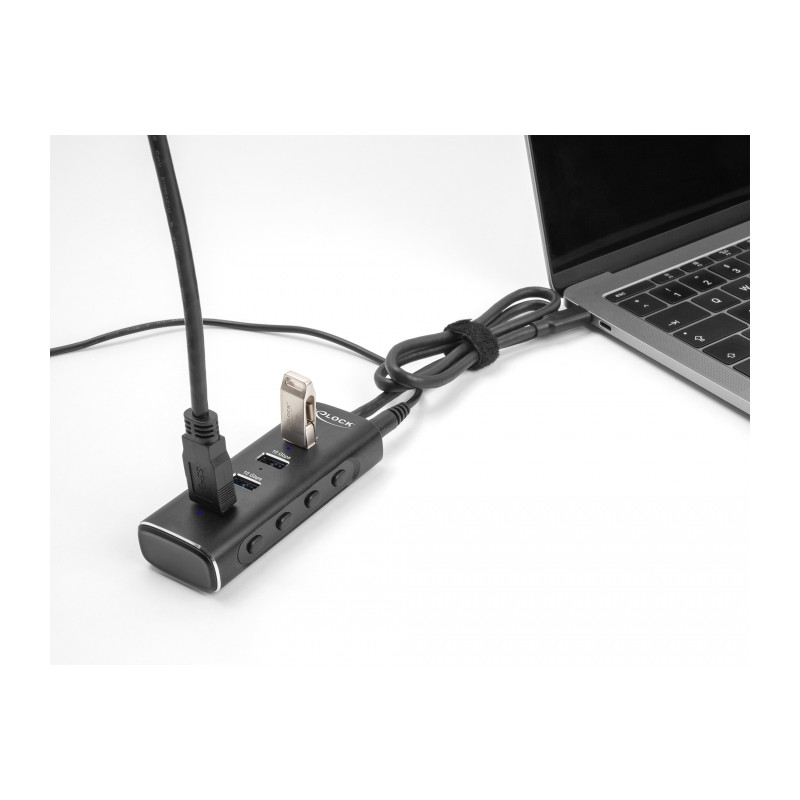 Delock 4 Port USB 10 Gbps Hub mit USB Type-C™ Anschluss 60 cm Kabel und Schalter für jeden Port