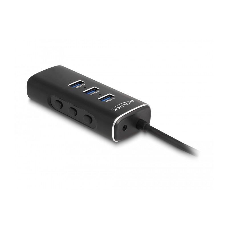 Delock 3 Port USB 10 Gbps Hub inklusive SD und Micro SD Card Reader mit USB Type-C™ Anschluss 60 cm Kabel und Schalter für jeden