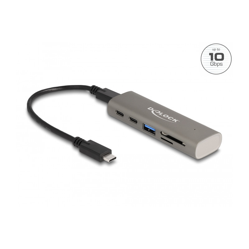 Delock 3 Port USB 10 Gbps Hub inklusive SD und Micro SD Card Reader mit USB Type-C™ Anschluss