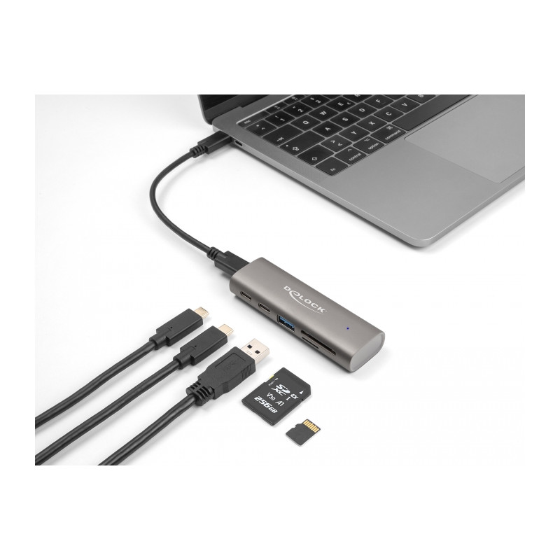 Delock 3 Port USB 10 Gbps Hub inklusive SD und Micro SD Card Reader mit USB Type-C™ Anschluss