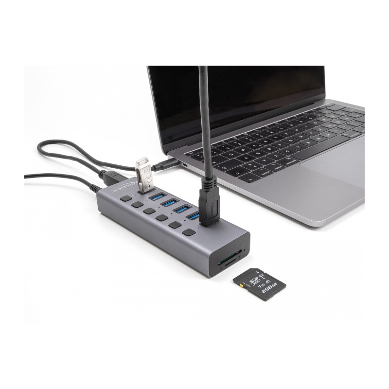 Delock Externer USB 5 Gbps 6 Port Hub mit Schalter und SD / Micro SD Slot