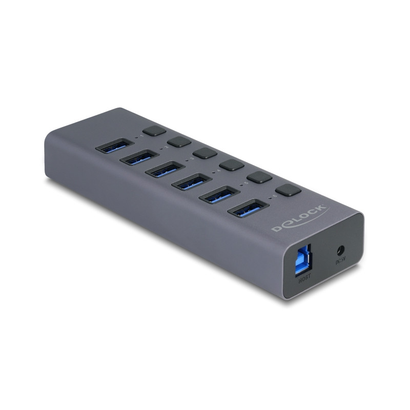 Delock Externer USB 5 Gbps 6 Port Hub mit Schalter und SD / Micro SD Slot