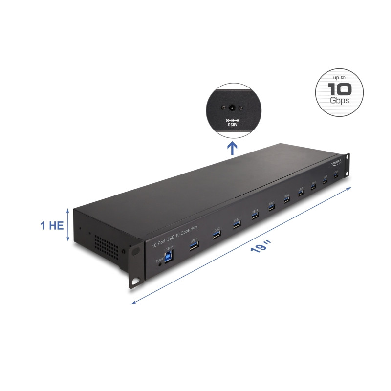 Delock 19″ Industrie Hub 10 x USB 10 Gbps Typ-A