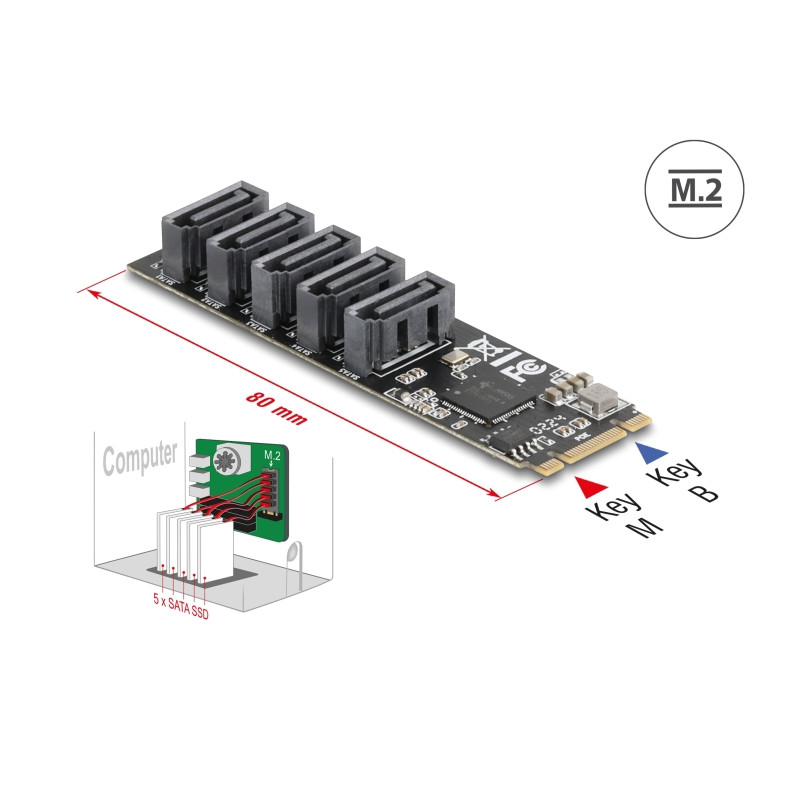 Delock M.2 2280 Key B+M Kontroller zu 5 x SATA