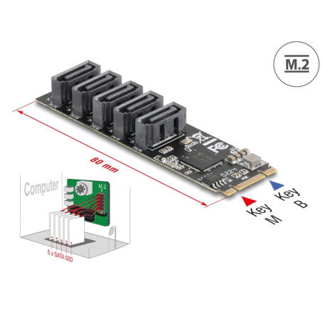Delock M.2 2280 Key B+M Kontroller zu 5 x SATA