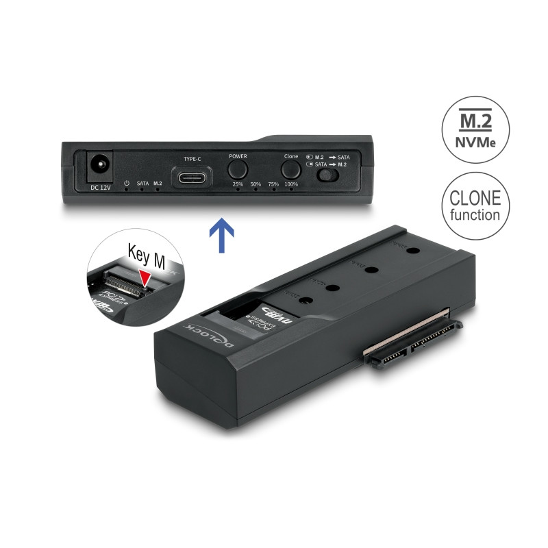 Delock USB Type-C™ Konverter für 1 x M.2 NVMe SSD + 1 x SATA SSD / HDD mit Klon Funktion