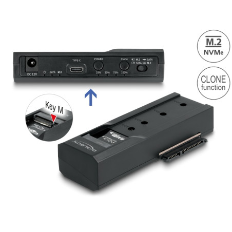 Delock USB Type-C™ Konverter für 1 x M.2 NVMe SSD + 1 x SATA SSD / HDD mit Klon Funktion