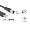 Delock M12 Serielles Anschlusskabel mit FTDI Chipsatz, USB 2.0 Typ-A Stecker zu M12 RS-232 Stecker A-kodiert 8 Pin 1,8 m schwarz