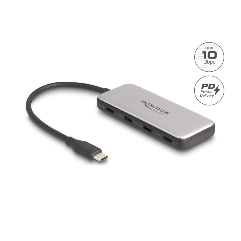 Delock USB 10 Gbps USB Type-C™ Hub mit 4 x USB Type-C™ Buchse und PD 85 Watt