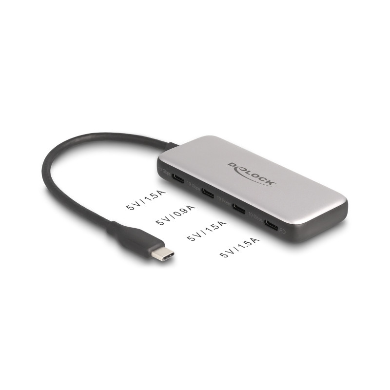 Delock USB 10 Gbps USB Type-C™ Hub mit 4 x USB Type-C™ Buchse und PD 85 Watt