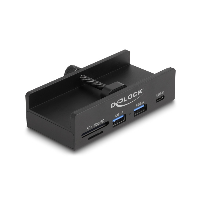 Delock Externer USB 5 Gbps Hub mit 2 x USB Typ-A, 1 x USB Type-C™ und SD + Micro SD Slot mit Feststellschraube
