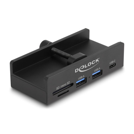 Delock Externer USB 5 Gbps Hub mit 2 x USB Typ-A, 1 x USB Type-C™ und SD + Micro SD Slot mit Feststellschraube