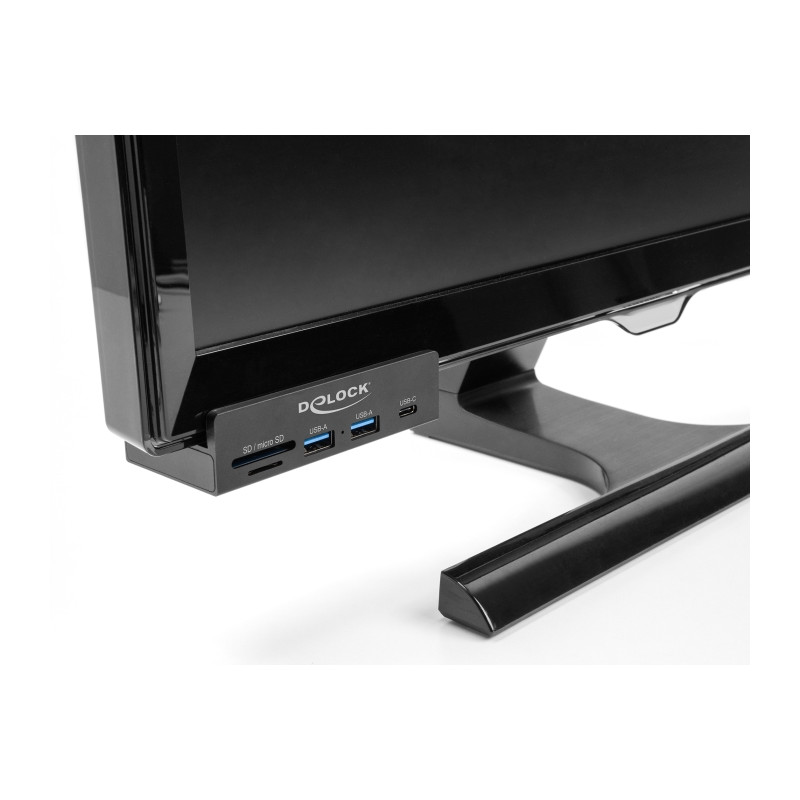 Delock Externer USB 5 Gbps Hub mit 2 x USB Typ-A, 1 x USB Type-C™ und SD + Micro SD Slot mit Feststellschraube