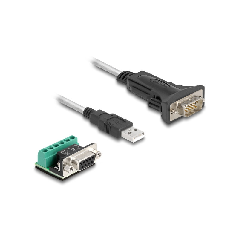 Delock Adapter USB 2.0 Typ-A zu 1 x Seriell RS-422/485 Stecker mit 6 Pin Terminalblock 5 V 1 m