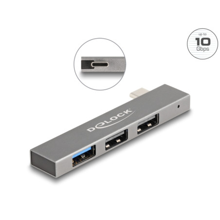 Delock 3 Port Slim USB Hub mit USB Type-C™ zu 1 x USB 10 Gbps USB Typ-A + 2 x USB 2.0 Typ-A