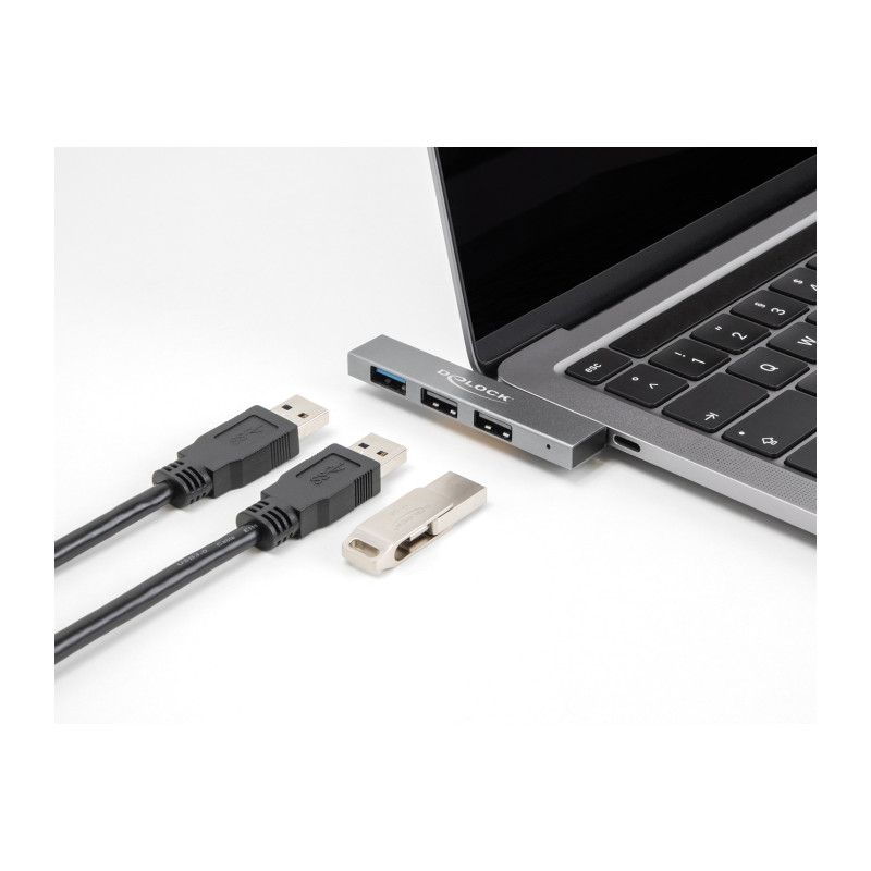 Delock 3 Port Slim USB Hub mit USB Type-C™ zu 1 x USB 10 Gbps USB Typ-A + 2 x USB 2.0 Typ-A