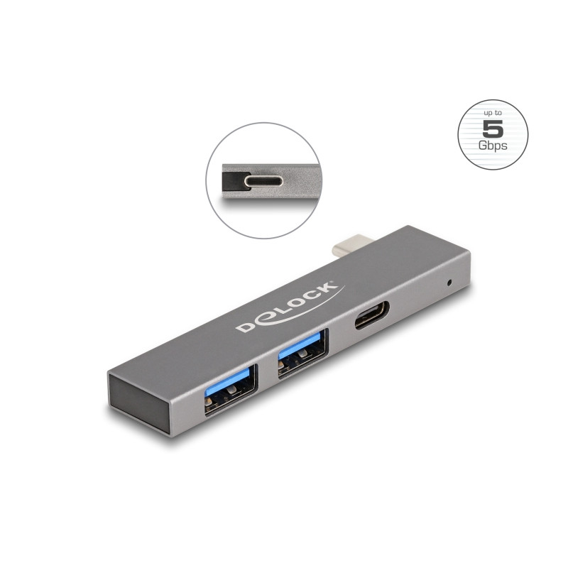 Delock 3 Port Slim USB Hub mit USB Type-C™ zu 1 x USB 5 Gbps USB Type-C™ + 2 x USB 5 Gbps Typ-A