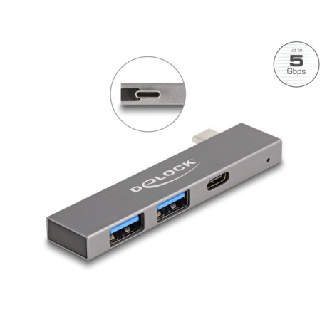 Delock 3 Port Slim USB Hub mit USB Type-C™ zu 1 x USB 5 Gbps USB Type-C™ + 2 x USB 5 Gbps Typ-A