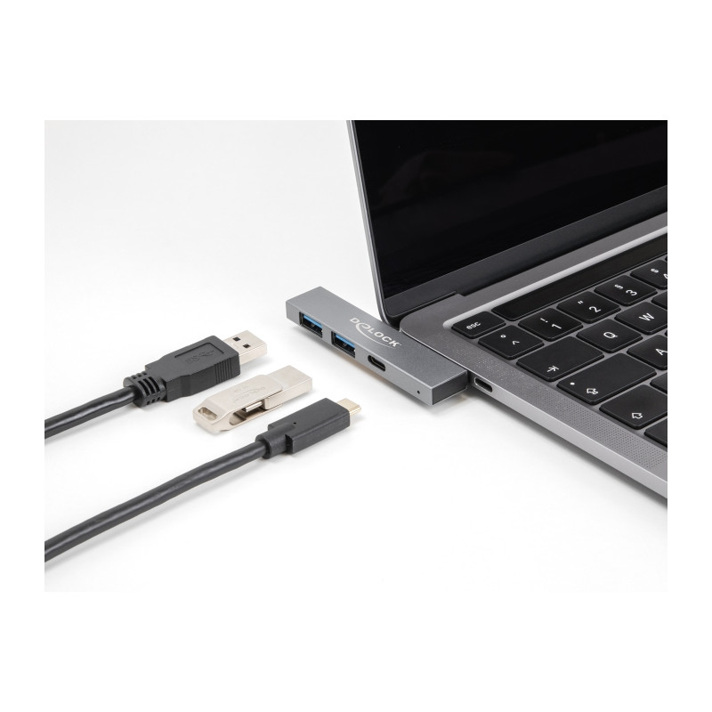 Delock 3 Port Slim USB Hub mit USB Type-C™ zu 1 x USB 5 Gbps USB Type-C™ + 2 x USB 5 Gbps Typ-A