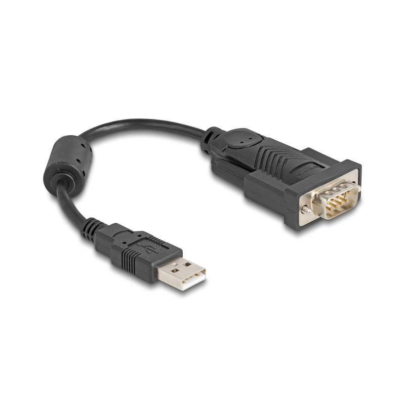 Delock Adapter USB 2.0 Typ-A zu 1 x Seriell RS-232 D-Sub 9 Pin Stecker mit Ferritkern 0,25 m