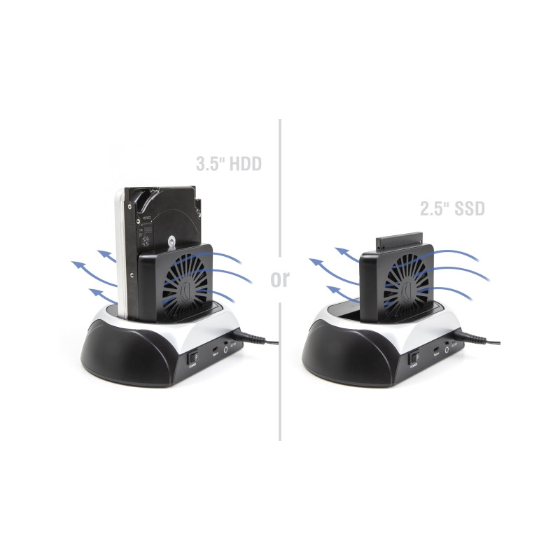 Delock USB 10 Gbps Dockingstation für 2.5″ / 3.5″ SATA HDD / SSD oder M.2 NVMe PCIe oder SATA SSD mit Lüfter