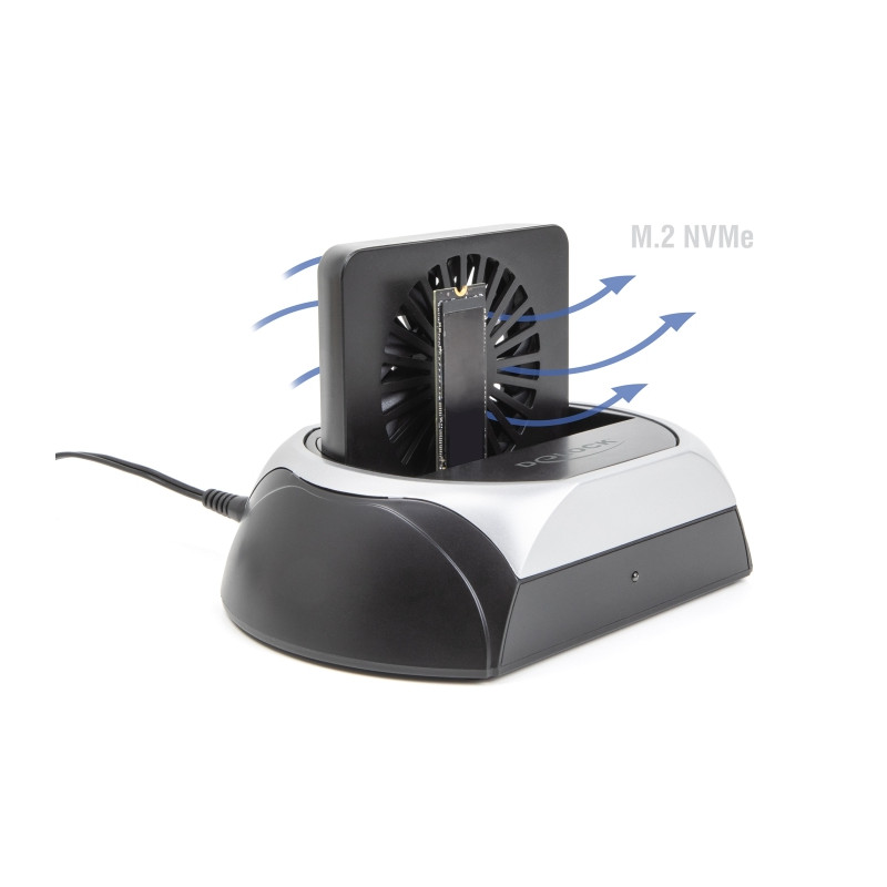 Delock USB 10 Gbps Dockingstation für 2.5″ / 3.5″ SATA HDD / SSD oder M.2 NVMe PCIe oder SATA SSD mit Lüfter