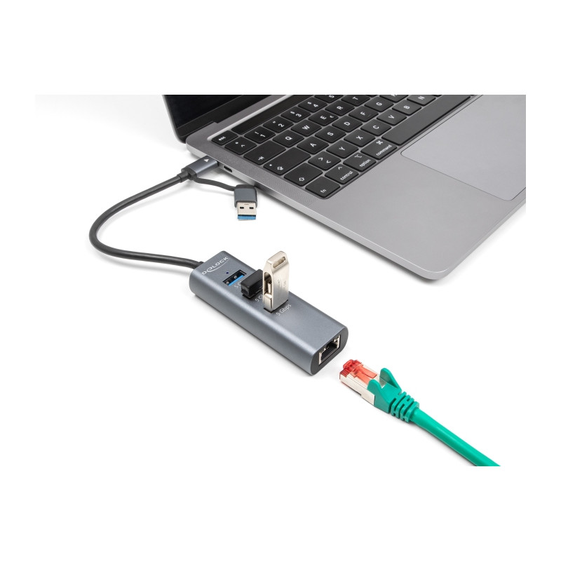 Delock 3 Port USB 5 Gbps Hub + Gigabit LAN mit USB Type-C™ oder USB Typ-A Anschluss im Metallgehäuse