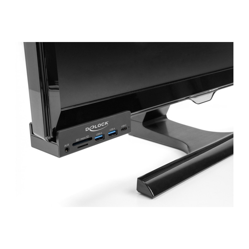 Delock Externer USB 5 Gbps 3 Port Hub 2 x USB Typ-A, 1 x USB Type-C™ und 2 Slot Card Reader mit Feststellschraube