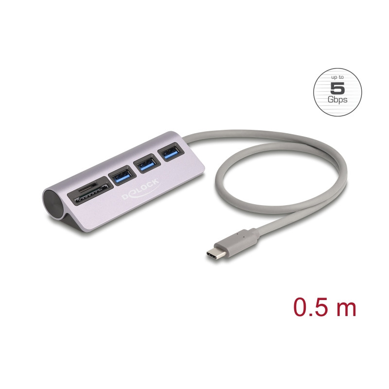 Delock 3 Port USB 5 Gbps Hub inklusive SD und Micro SD Card Reader mit USB Type-C™ Anschluss