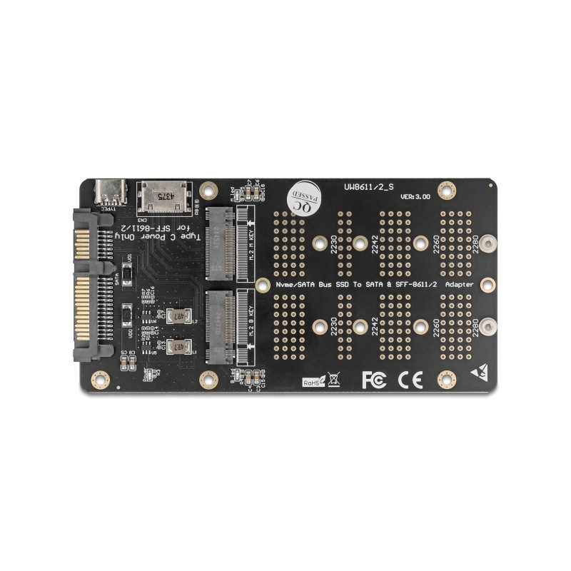 Delock Konverter M.2 Key M NVMe SSD zu OCuLink SFF-8612 und M.2 Key B SATA SSD zu SATA