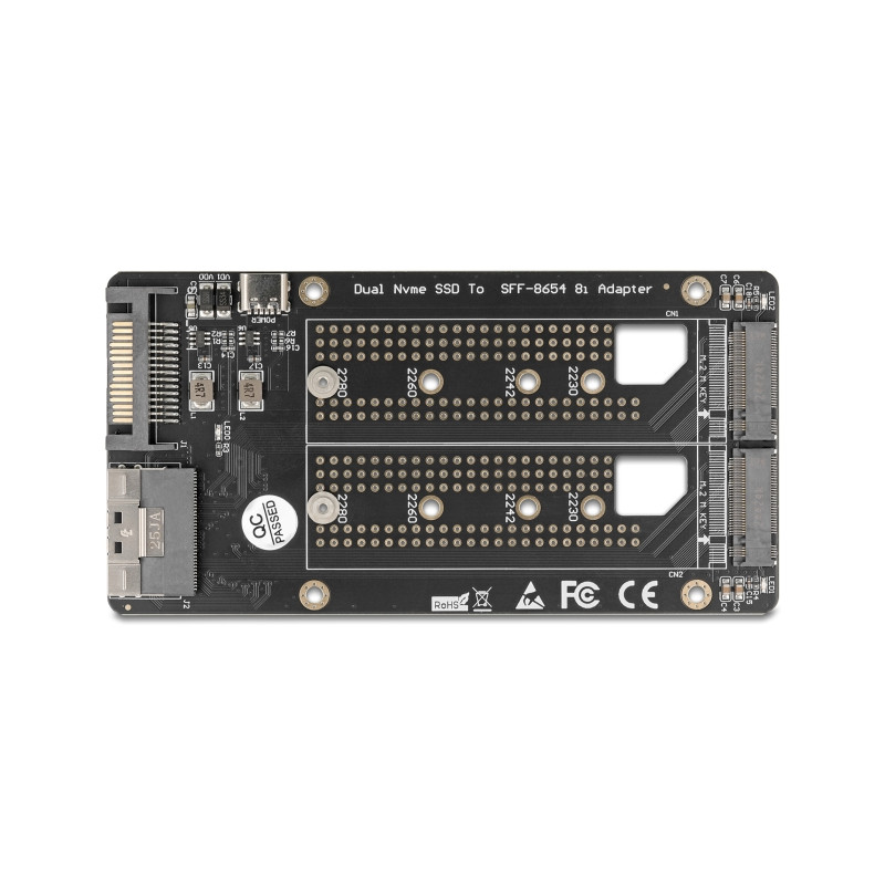 Delock SFF-8654 8i zu 2 x M.2 Key M NVMe SSD Konverter