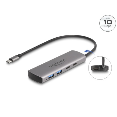 Delock USB 10 Gbps 2 Port USB Typ-A + 2 Port USB Type-C™ Hub mit USB Type-C™ Anschluss und zusätzlicher Strombuchse