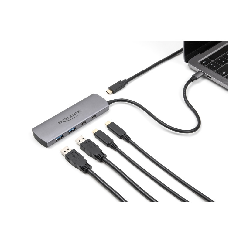 Delock USB 10 Gbps 2 Port USB Typ-A + 2 Port USB Type-C™ Hub mit USB Type-C™ Anschluss und zusätzlicher Strombuchse