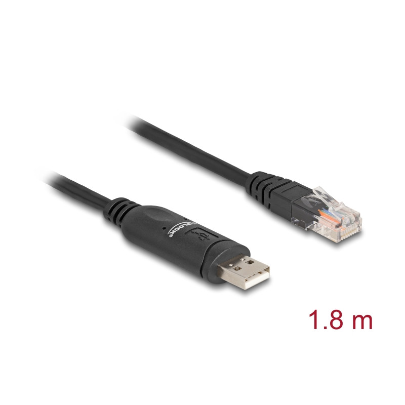 Delock Adapter USB 2.0 Typ-A Stecker zu 1 x Seriell RS-232 RJ45 Stecker 1,8 m schwarz
