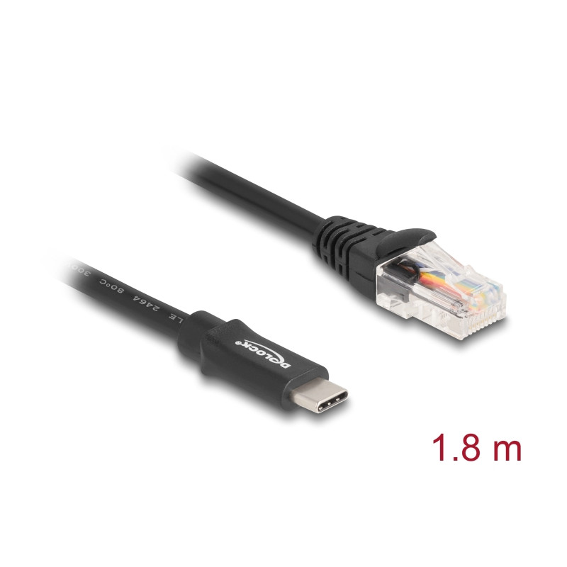 Delock Adapter USB 2.0 Type-C™ Stecker zu 1 x Seriell RS-232 RJ45 Stecker 1,8 m schwarz