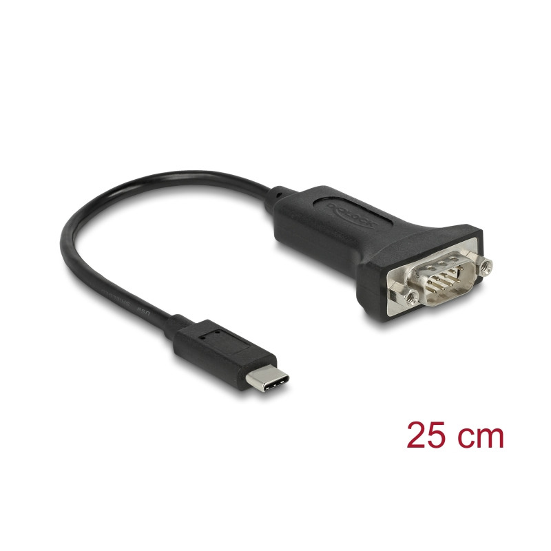 Delock Adapter USB Type-C™ zu 1 x Seriell RS-232 D-Sub 9 Pin Stecker mit Muttern 25 cm
