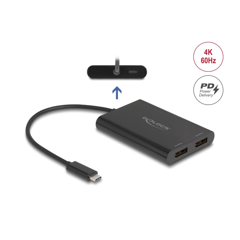 Delock Adapter USB Type-C™ zu 2 x DisplayPort 4K 60 Hz mit DisplayLink® Grafik und USB PD