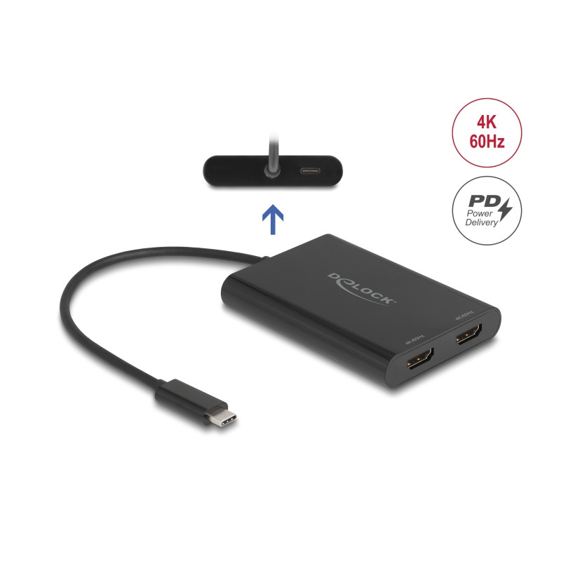 Delock Adapter USB Type-C™ zu 2 x HDMI 4K 60 Hz mit DisplayLink® Grafik und USB PD