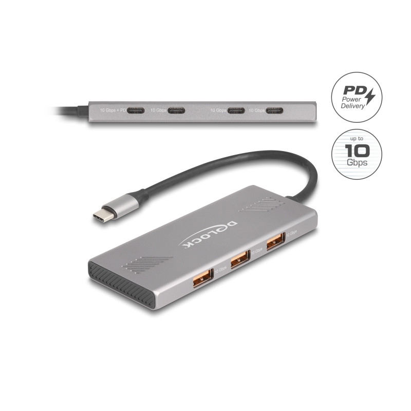 Delock 7 Port USB Hub 10 Gbps mit 4 x USB Type-C™ Buchse und 3 x USB Typ-A Buchse mit PD 80 W