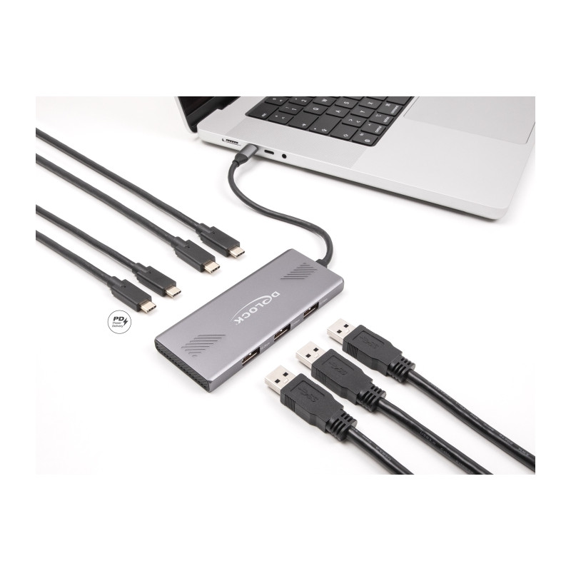 Delock 7 Port USB Hub 10 Gbps mit 4 x USB Type-C™ Buchse und 3 x USB Typ-A Buchse mit PD 80 W