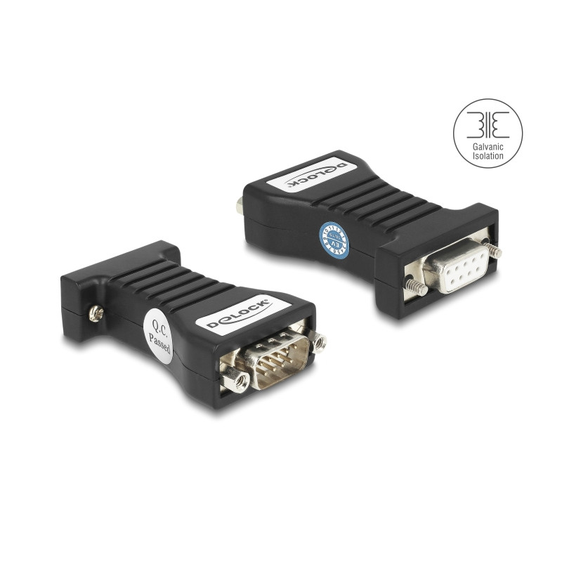 Delock Isolator RS-232 D-Sub 9 Buchse zu RS-232 D-Sub 9 Stecker TXD, RXD, DTR, DSR, GND  galvanische Trennung 2,5 kV