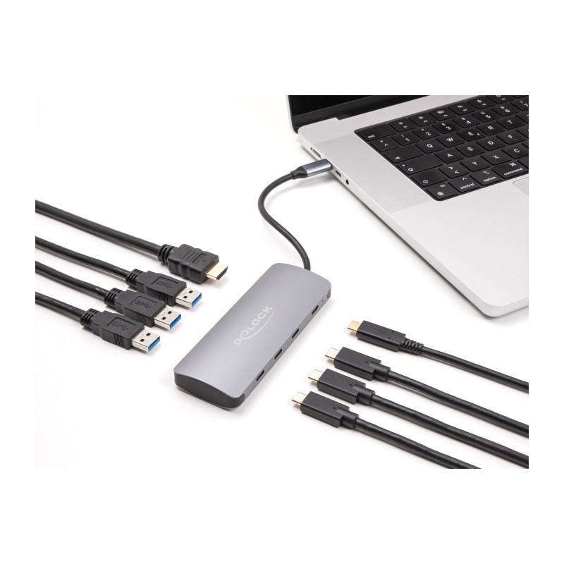 Delock 7 Port USB 10 Gbps Hub und 4K HDMI Ausgang mit USB Type-C™ Anschluss und PD 3.0 90 Watt