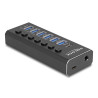 Delock 7 Port USB Hub mit 3 Ports 10 Gbps und 4 Schnellladeports 5 Gbps mit Schalter und Beleuchtung
