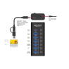 Delock 7 Port USB Hub mit 3 Ports 10 Gbps und 4 Schnellladeports 5 Gbps mit Schalter und Beleuchtung
