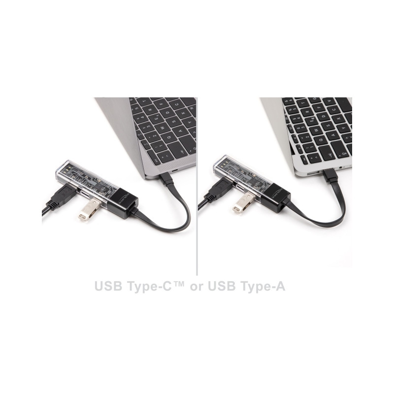 Delock 4 Port USB Hub 5 Gbps mit USB Typ-A oder USB Type-C™ Anschluss in transparentem Gehäuse
