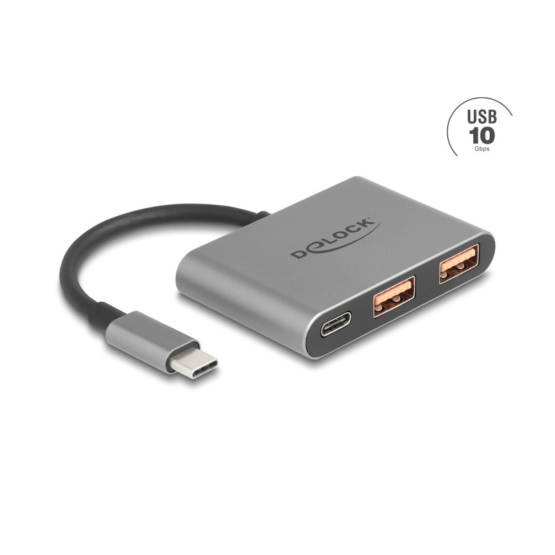 Delock 3 Port USB Hub 10 Gbps mit USB Type-C™ zu 1 x USB Type-C™ + 2 x USB Typ-A