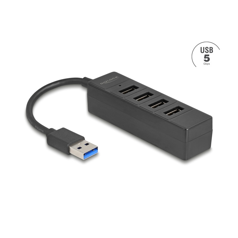 Delock USB Hub 4 Port USB 5 Gbps mit 4 x USB Typ-A Buchse schwarz