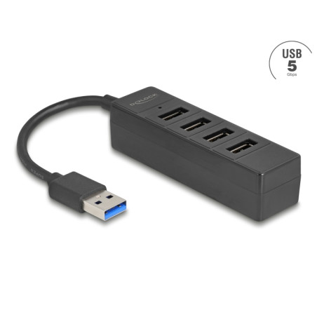 Delock USB Hub 4 Port USB 5 Gbps mit 4 x USB Typ-A Buchse schwarz