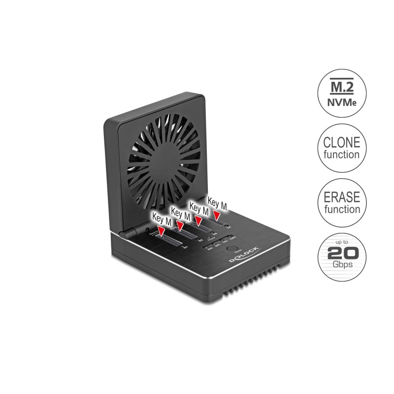 Delock USB 20 Gbps M.2 Dockingstation für 4 x M.2 NVMe PCIe SSD mit Klon- und Löschfunktion