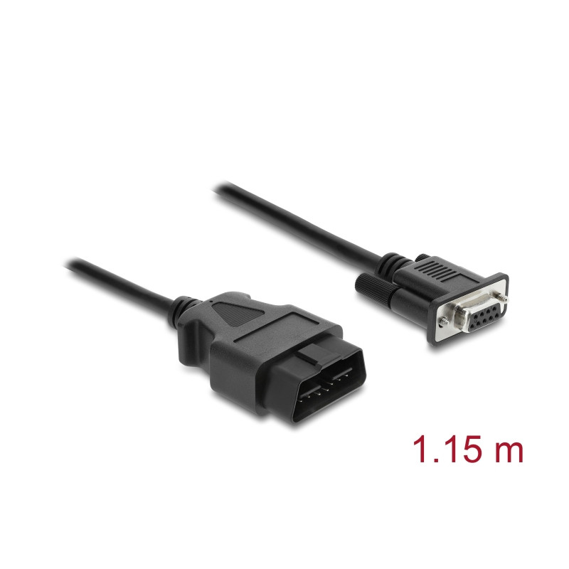 Delock Adapterkabel OBD-2 Stecker auf Sub-D 9 Pin Buchse mit Schrauben 1,15 m